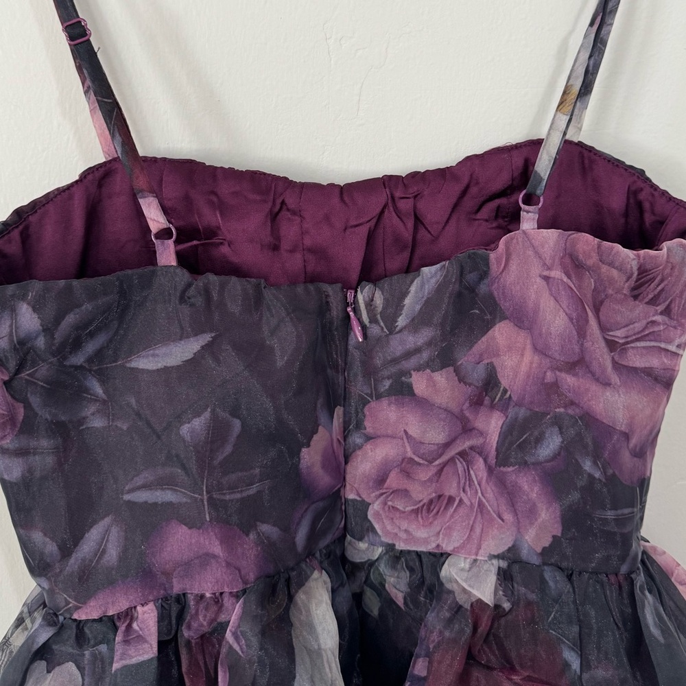 Lulu’s NWT XS Midnight Beauty Black And Purple Floral Print Bustier Mini Dress - Picture 7 of 9